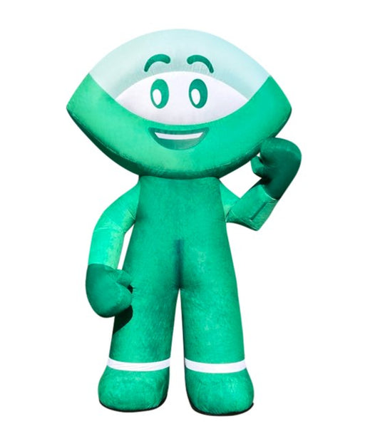Inflatable green character costume for animators 2.4 meters with fan and battery