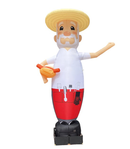 Inflatable character waving hand, Chef with hot dog 340 cm with fan for outdoor advertising of restaurant or cafe