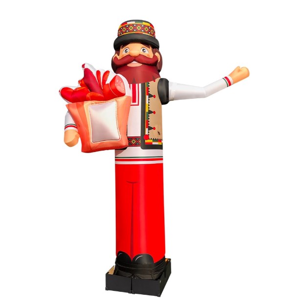 Bearded Hutsul in red Aeroman with arms 340 cm for outdoor advertising of a butcher shop