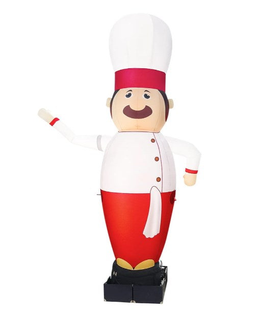 Inflatable character waving hand, White chef 340 cm with fan for outdoor advertising of catering establishments