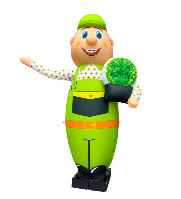 Inflatable man for gardening shop height 340 cm with waving hand