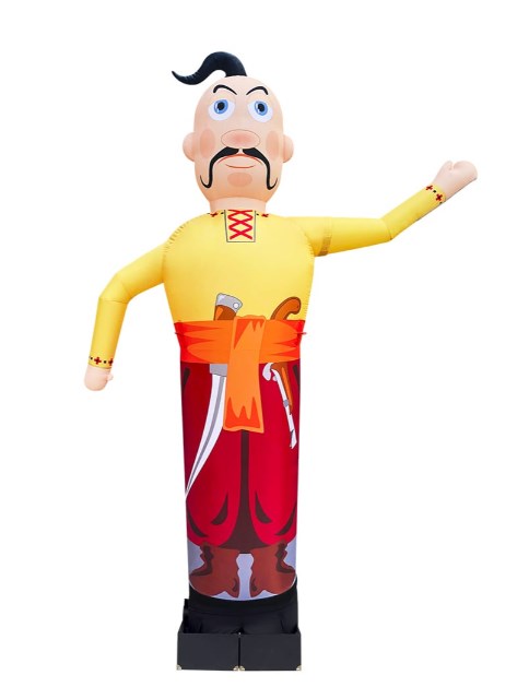 Inflatable character waving hand, Cossack 340 cm with fan for outdoor advertising of a Ukrainian cuisine restaurant