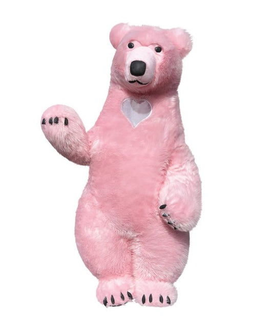 Inflatable pink bear costume 240 cm with soft long fur, built-in fan and battery