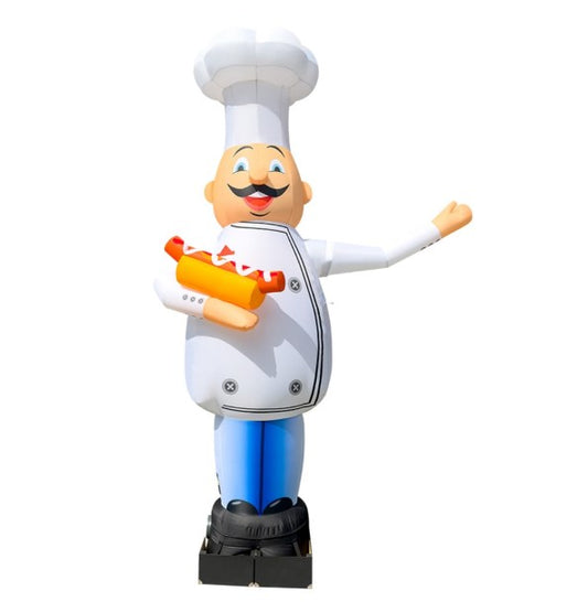 Inflatable character waving hand, Chef with hot dog 340cm with fan for outdoor fast food advertising