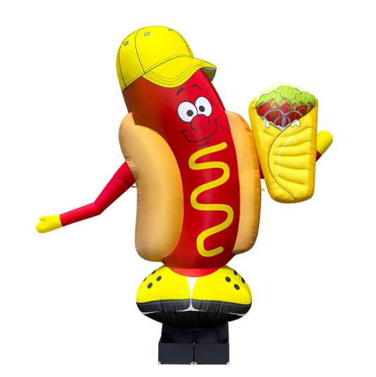 Inflatable character waving hands, Hot dog with shawarma 340 cm with fan for outdoor advertising of street food