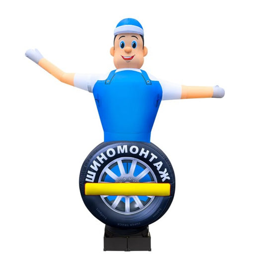 Inflatable figure Tire fitter 340 cm with wheel and number outdoor tire fitting advertising