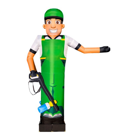 Inflatable figure Car Washer 340 cm in a light green suit with a fan outdoor advertising