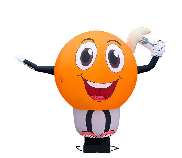 Inflatable character waving hand, Kolobok 340 cm with fan for outdoor advertising of a dumpling shop, cafe or establishment with traditional cuisine