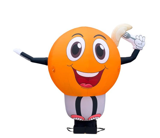 Inflatable character waving hand, Kolobok 340 cm with fan for outdoor advertising of a dumpling shop, cafe or establishment with traditional cuisine