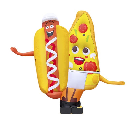 Inflatable character waving hand, Pizza hot dog 340 cm with fan for outdoor advertising of cafes and fast food