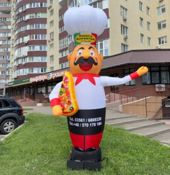 Inflatable character waving hand, Pizza Chef 340 cm with fan for outdoor advertising of pizzeria