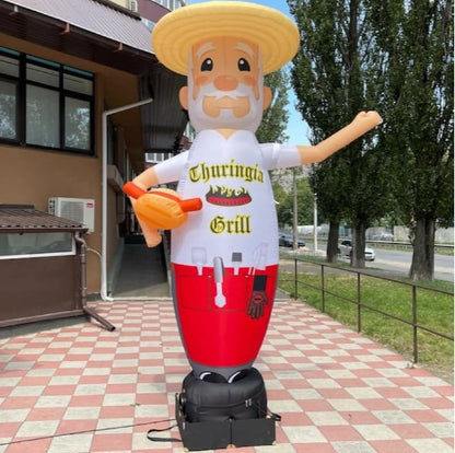 Inflatable character waving hand, Chef with hot dog 340 cm with fan for outdoor advertising of restaurant or cafe