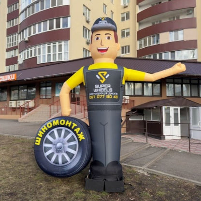 Inflatable figure Tire changer with wheel 340 cm with fan outdoor advertising service station