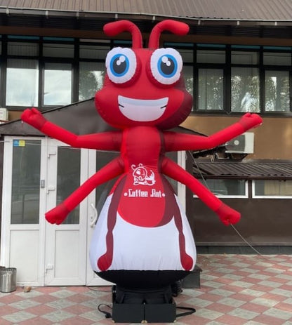 Inflatable waving ant character 340 cm with fan for coffee shop advertising