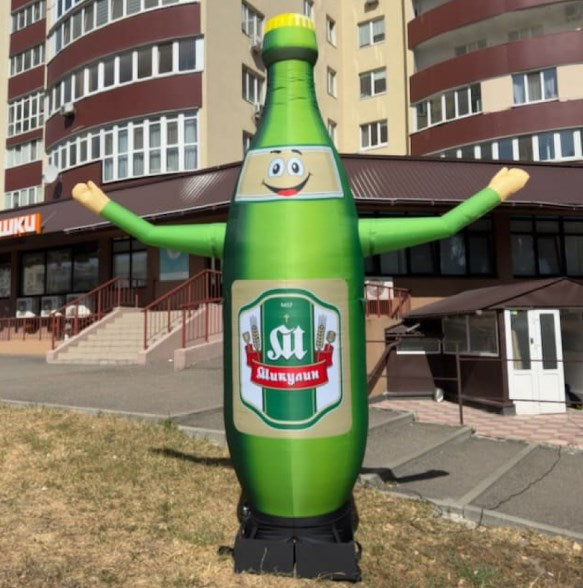 Inflatable bottle 340 cm with fan for outdoor advertising of a beverage store