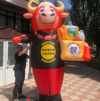 Inflatable bull aeromen 340 cm for outdoor advertising of a grocery store