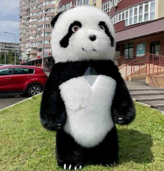 Inflatable panda costume with long fur 240 cm for animators