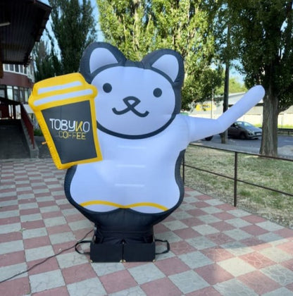 Inflatable character waving paw, Cat 340 cm with fan for outdoor advertising of coffee shop