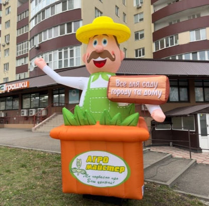 Inflatable hand fan 340 cm for outdoor advertising of garden goods store with movable arms and built-in fan