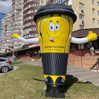 Inflatable waving character Glass 340 cm with fan and backlight for outdoor advertising of coffee shop