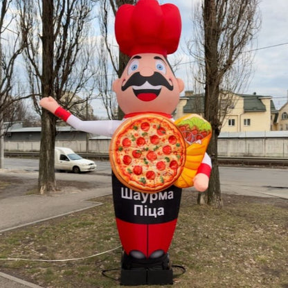 Inflatable figure chef with pizza 340 cm for advertising pizzerias and fast food