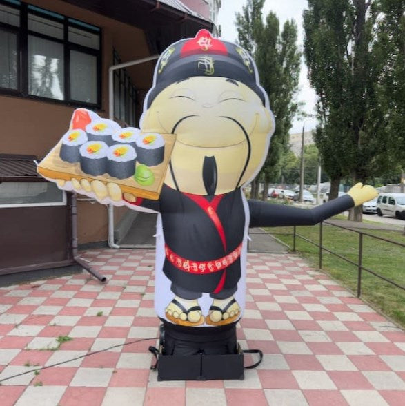 Inflatable sushi chef figure 340 cm with fan for outdoor advertising of sushi bar