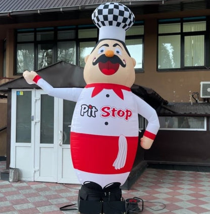 Inflatable character Chef in a red suit 340 cm with a fan for outdoor advertising of a cafe or restaurant