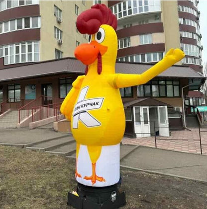 Inflatable waving rooster 3.4 meters for outdoor advertising of meat and food stores, built-in fan