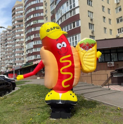 Inflatable character waving hands, Hot dog with shawarma 340 cm with fan for outdoor advertising of street food