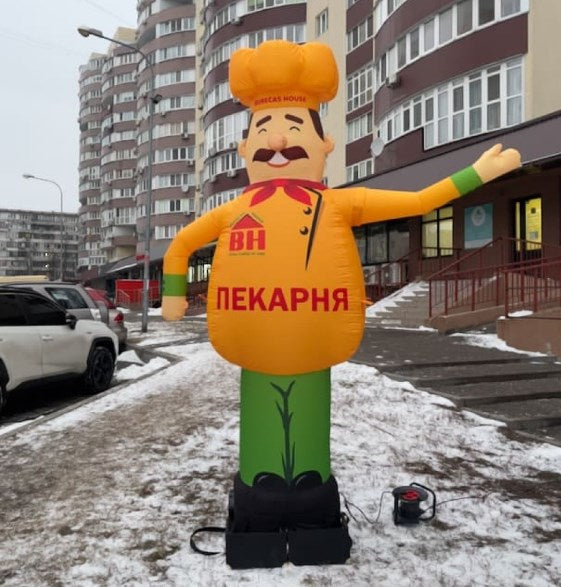 Inflatable character waving hand, Chef 340 cm with fan for outdoor bakery and cooking advertising