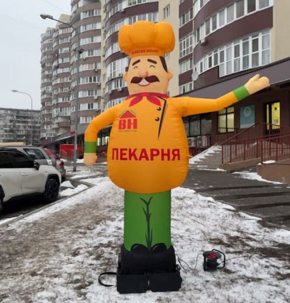 Inflatable character waving hand, Chef 340 cm with fan for outdoor bakery and cooking advertising