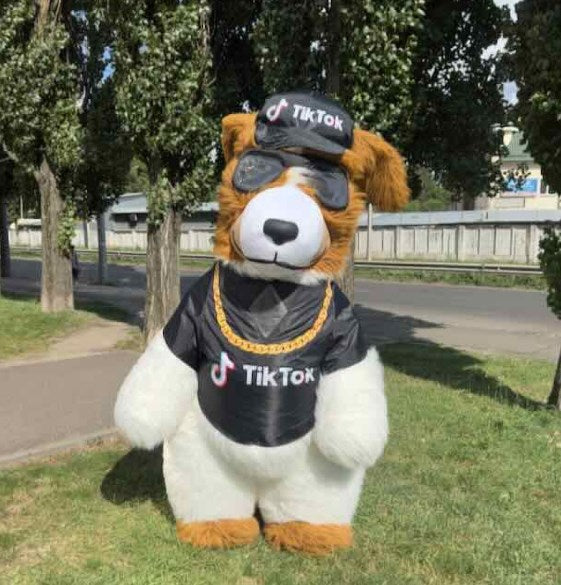 Inflatable fluffy dog costume with fan and battery 260 cm