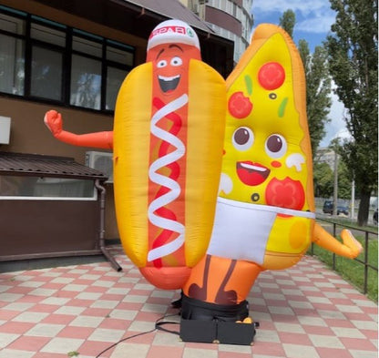 Inflatable character waving hand, Pizza hot dog 340 cm with fan for outdoor advertising of cafes and fast food