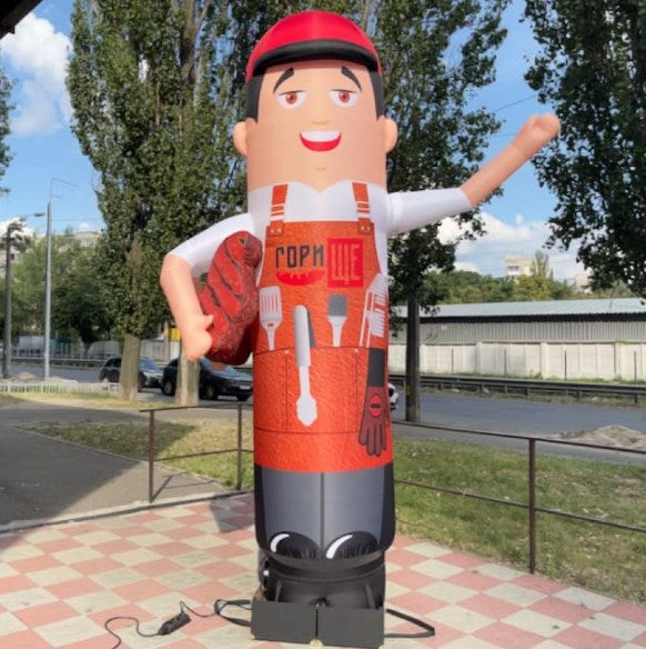 Inflatable waving character for roadside cafe 340 cm with fan for advertising BBQ and barbecue