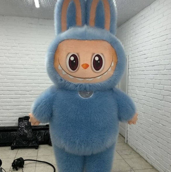 Inflatable Lobubu costume 240 cm with long fur, fan and battery
