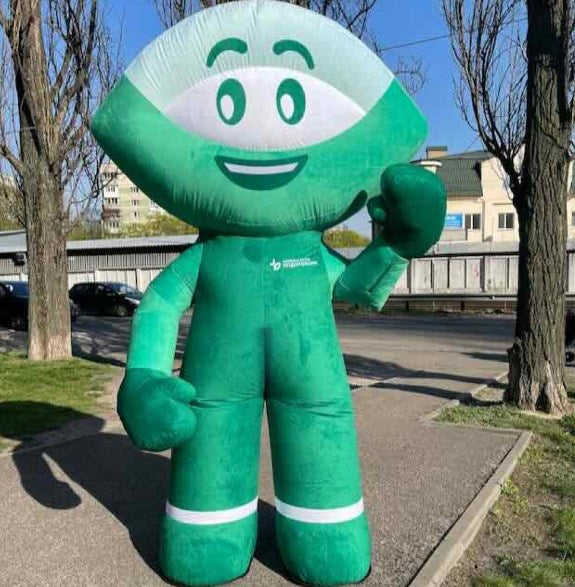 Inflatable green character costume for animators 2.4 meters with fan and battery