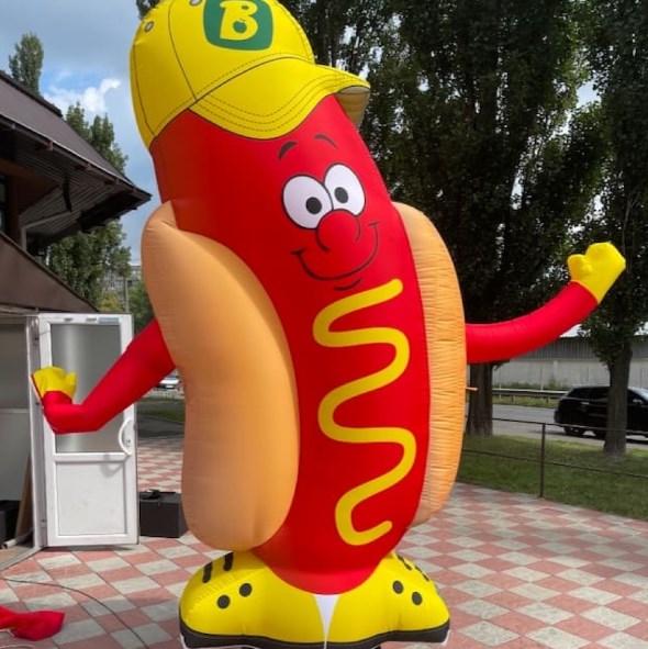 Inflatable Waving Hot Dog Character 340 cm with Air Blower and Lighting for Fast Food Outdoor Advertising