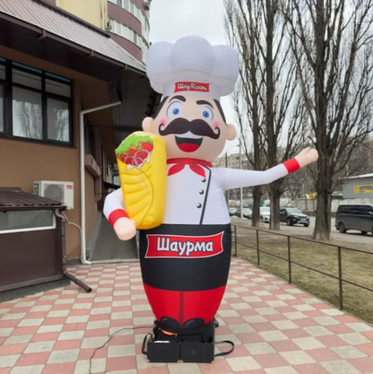 Inflatable waving character Chef with shawarma 340 cm with air blower for outdoor advertising of shawarma stand