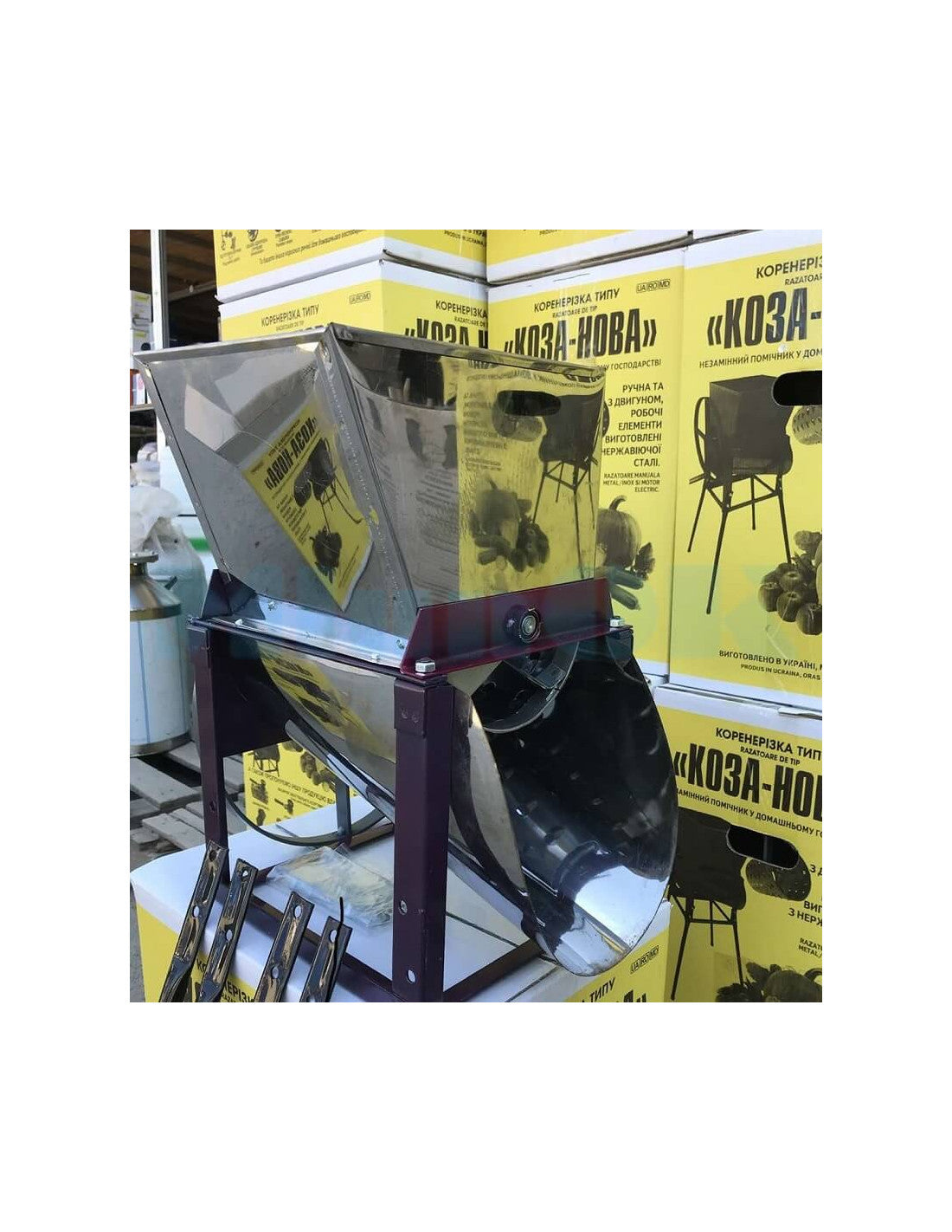 Ręczna przecinarka bębnowa Koza-Nova ze stali nierdzewnej z nogami (do warzyw, owoców, roślin okopowych)