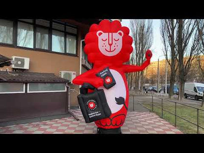 Inflatable waving lion with bags 3.4 meters for outdoor grocery store advertising, built-in fan