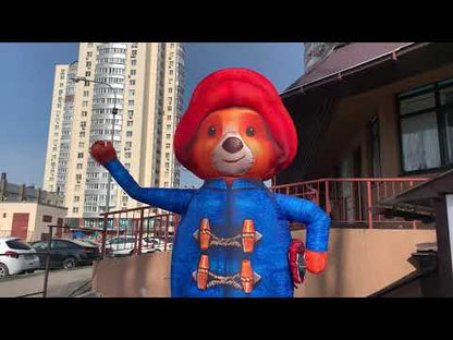 Inflatable waving bear character 340 cm with fan and lights for coffee shop