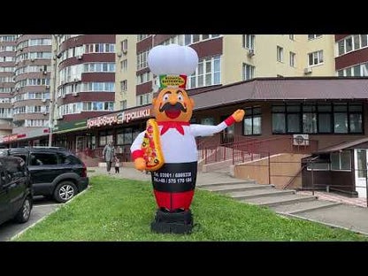 Inflatable character waving hand, Pizza Chef 340 cm with fan for outdoor advertising of pizzeria