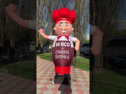 Inflatable character Chef in a red suit 340 cm with a fan for outdoor advertising of a cafe or restaurant