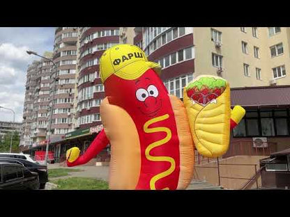 Inflatable character waving hands, Hot dog with shawarma 340 cm with fan for outdoor advertising of street food