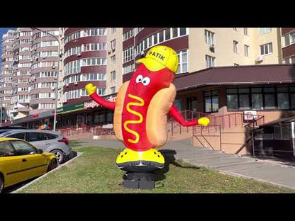 Inflatable Waving Hot Dog Character 340 cm with Air Blower and Lighting for Fast Food Outdoor Advertising