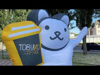 Inflatable character waving paw, Cat 340 cm with fan for outdoor advertising of coffee shop