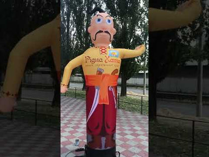 Inflatable character waving hand, Cossack 340 cm with fan for outdoor advertising of a Ukrainian cuisine restaurant