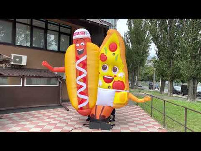 Inflatable character waving hand, Pizza hot dog 340 cm with fan for outdoor advertising of cafes and fast food