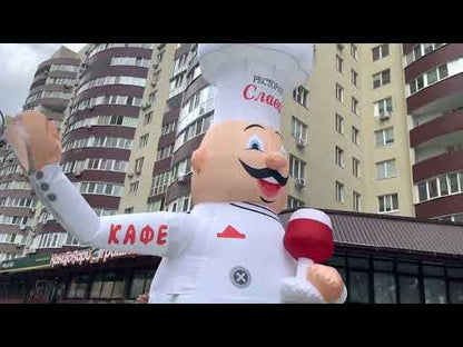 Inflatable character waving hand, Chef with a glass 340 cm with fan for outdoor advertising of a restaurant or gastrobar