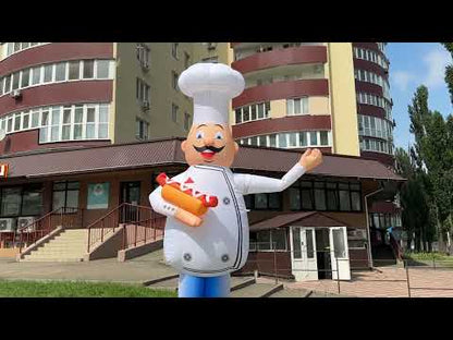 Inflatable character waving hand, Chef with hot dog 340cm with fan for outdoor fast food advertising